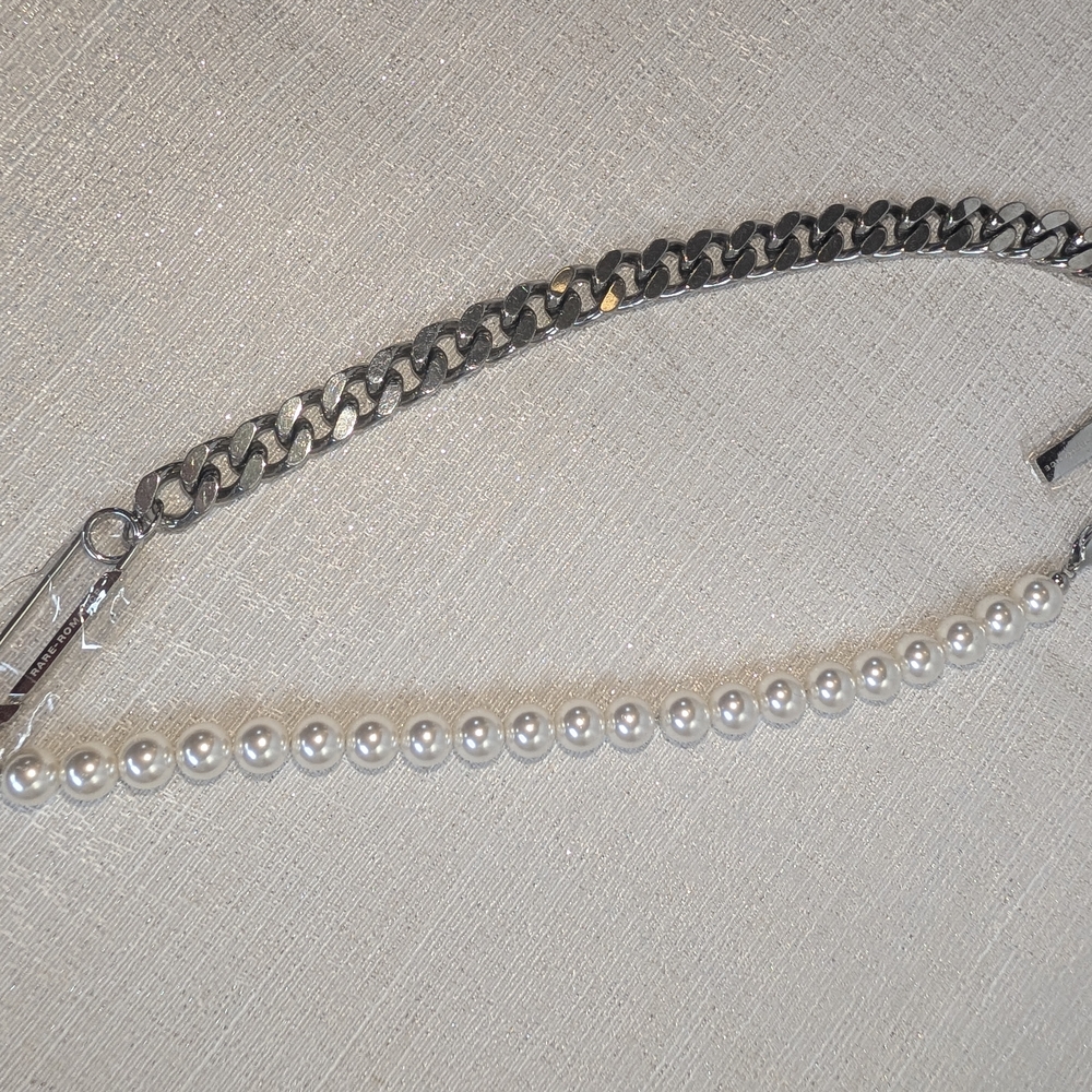 Rare-Romance SAFETY PIN PEARL CUBAN CHAIN NEW - Picture 2 of 4